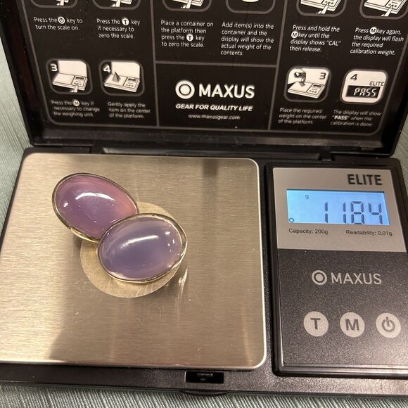 Phosphosiderite Or Amethyst Earrings Sterling Silver Signed Oval Stud Vintage - Picture 13 of 13